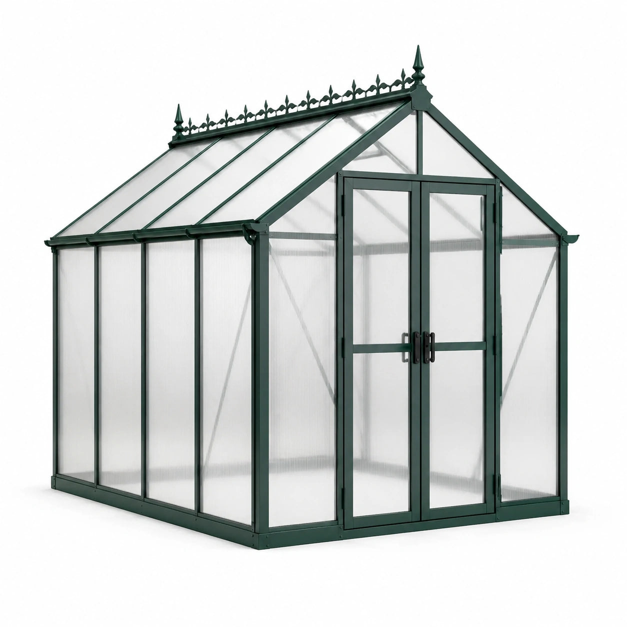 Serre de jardin victorienne en aluminium vert foncé et polycarbonate translucide, 250 × 190 × 220 cm