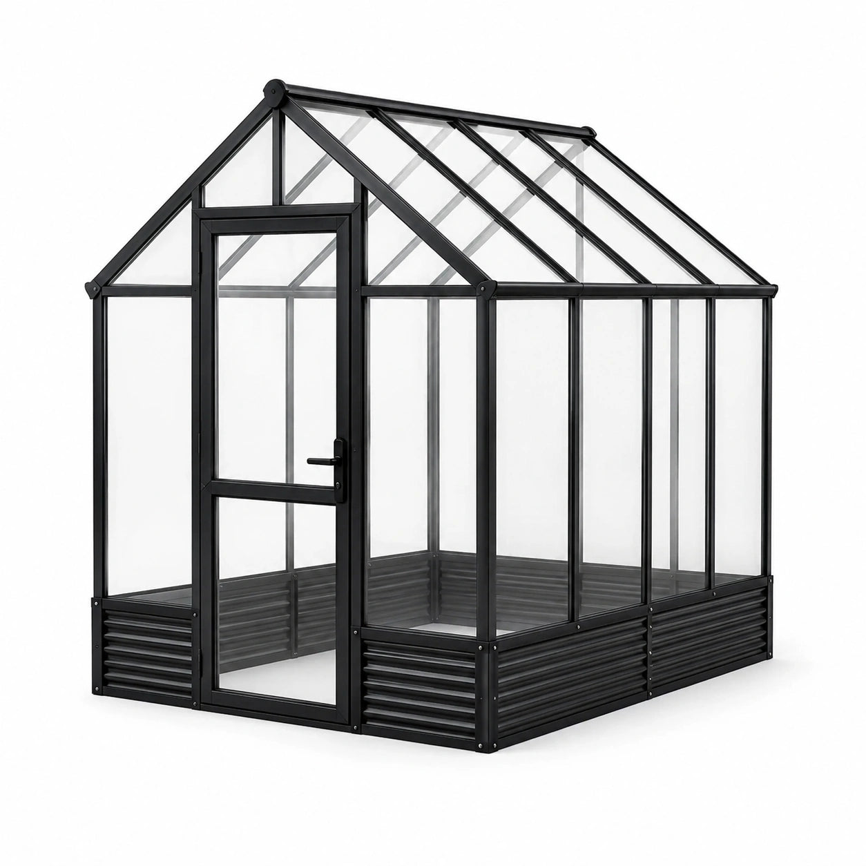 Serre de jardin en aluminium noir avec panneaux transparents et porte battante, 185 × 185 × 195 cm