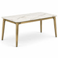 Table à manger rectangulaire 160 × 90 × 75 cm, plateau blanc effet marbre et structure en métal doré