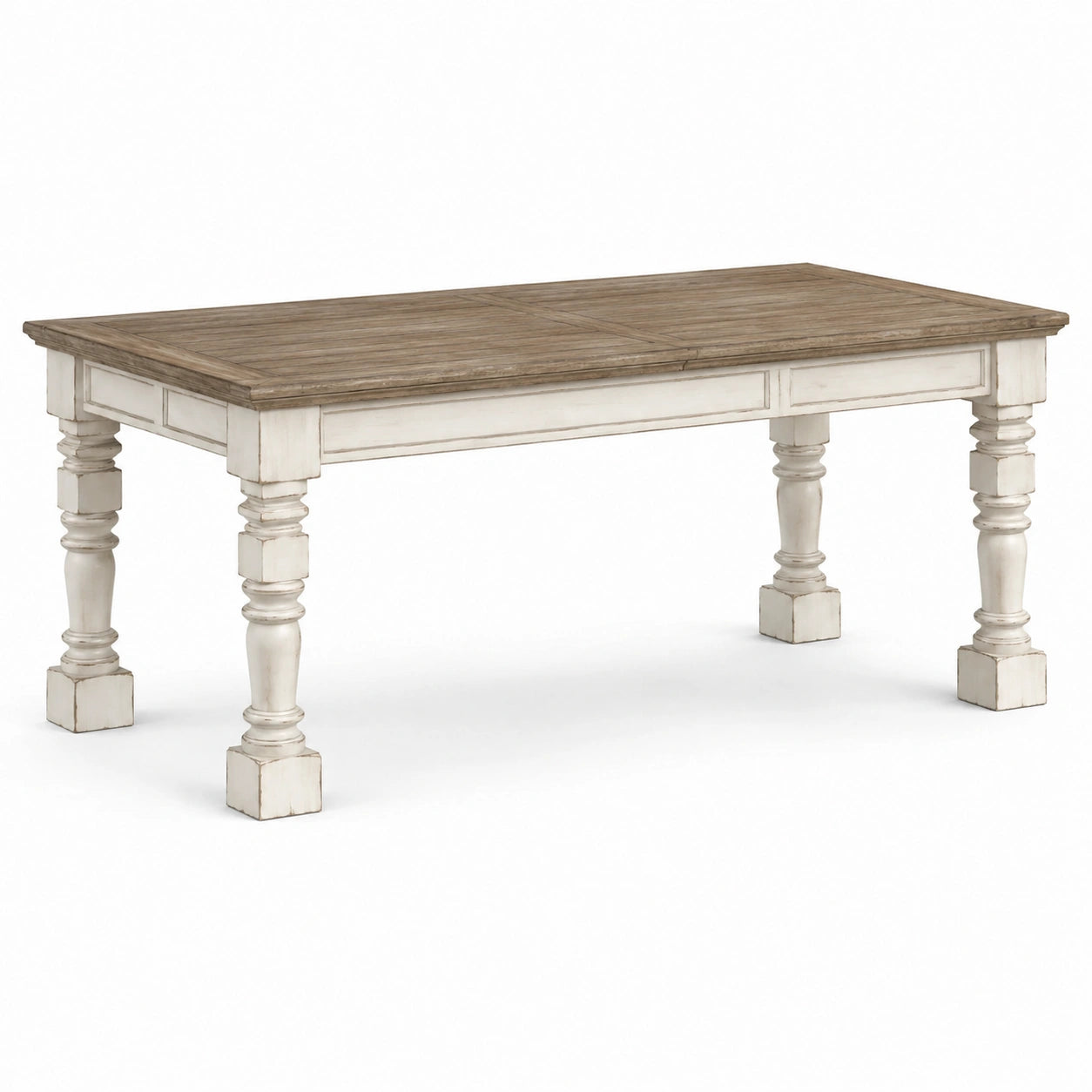 Table à manger rectangulaire en bois marron et blanc cassé, 180 × 90 × 78 cm, style campagne