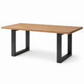 Table à manger rectangulaire en bois marron et métal noir, 180 × 90 × 75 cm