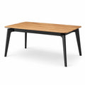 Table rectangulaire 140 × 80 × 75 cm, finition bois naturel et métal noir