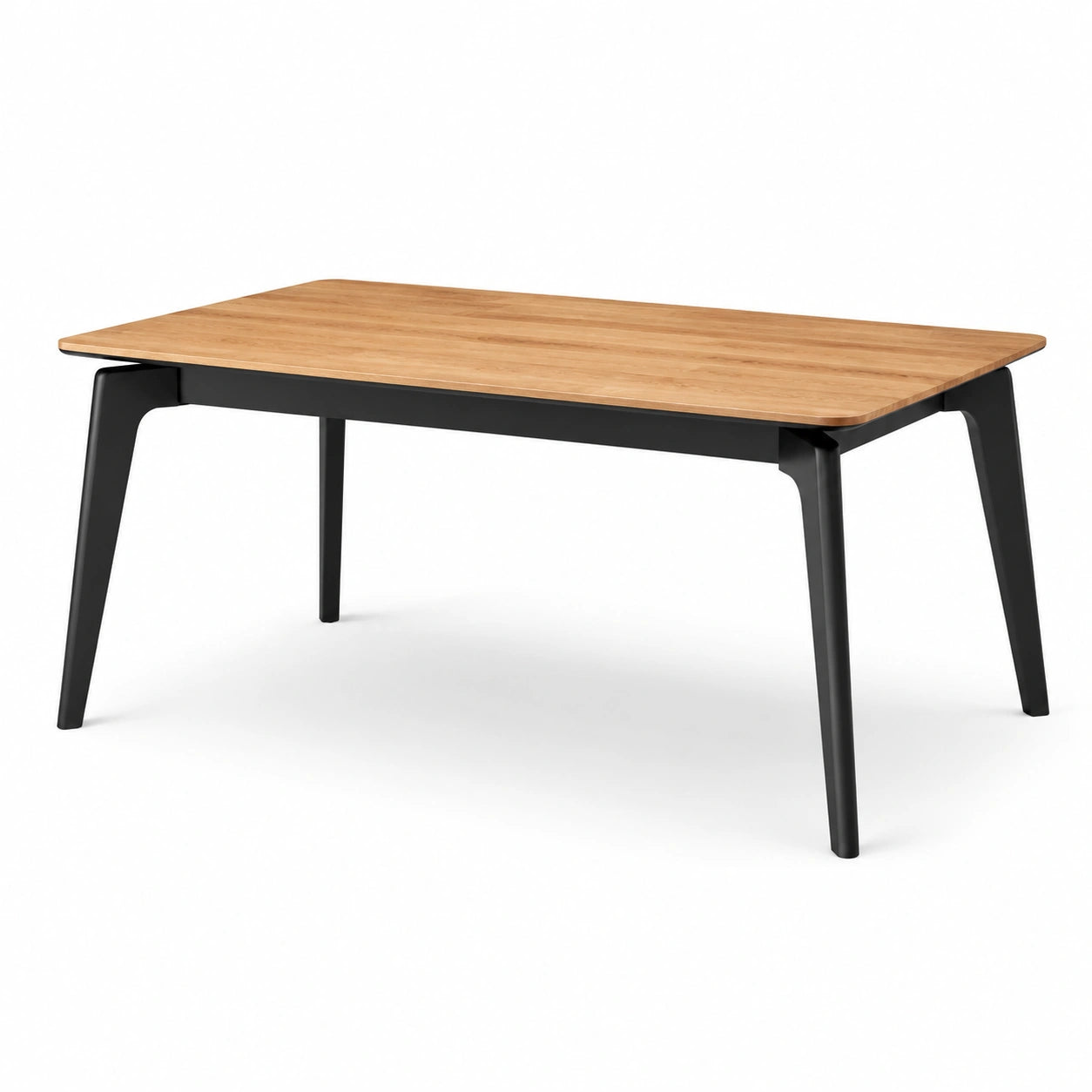 Table rectangulaire 140 × 80 × 75 cm, finition bois naturel et métal noir