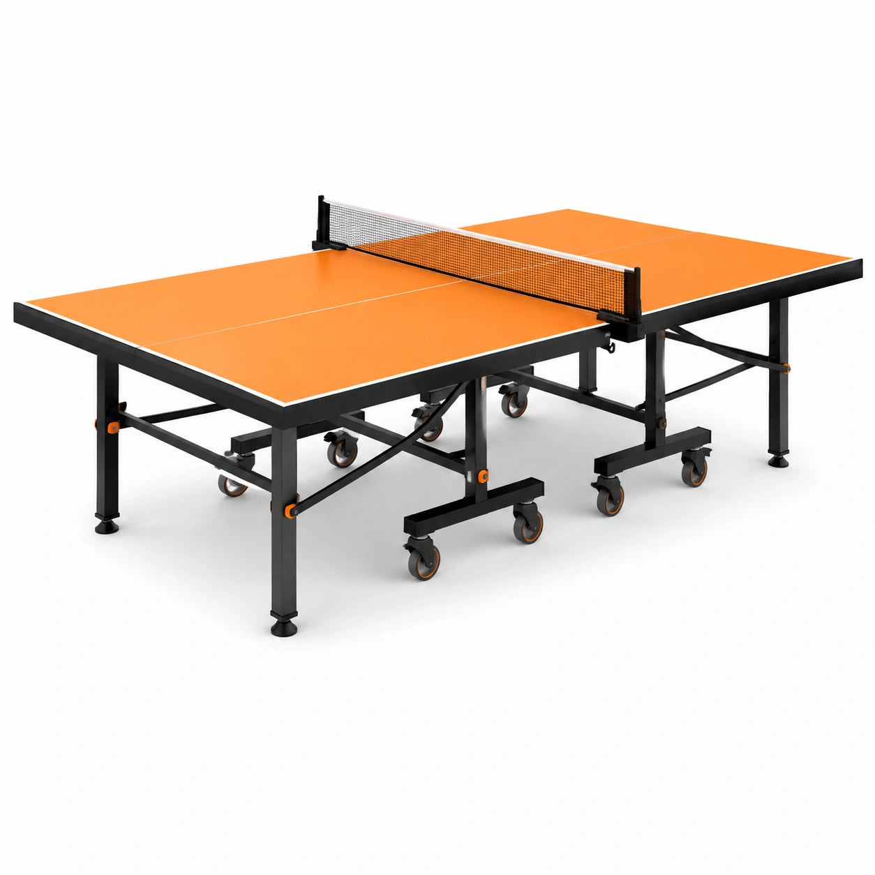 Table de ping-pong pliable mobile 274 × 152,5 × 76 cm, orange, noire et blanche