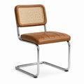 Chaise rétro marron avec cannage naturel et métal chromé, 52 × 58 × 80 cm