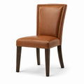 Chaise rembourrée en similicuir camel et bois marron foncé avec clous décoratifs, 49 × 58 × 92 cm