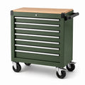 Servante d’atelier mobile verrouillable à 7 tiroirs avec plateau en bois, vert foncé, 77 × 46 × 97 cm