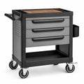 Servante d’atelier mobile en acier noir, gris et marron, 84 × 47 × 91 cm, 3 tiroirs et plateau inférieur