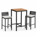Ensemble bar de jardin 3 pièces, table haute 70 × 70 × 100 cm et 2 tabourets 45 × 50 × 92 cm, noir, bois naturel et gris clair