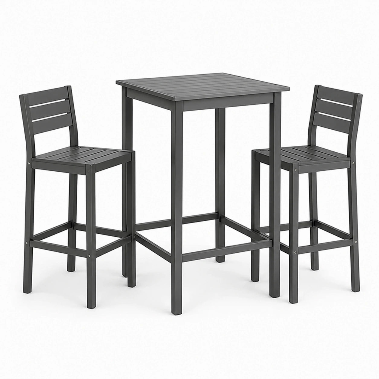 Ensemble de bar de jardin 3 pièces gris anthracite – table haute 70 × 70 × 105 cm et 2 chaises 42 × 48 × 112 cm