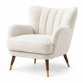 Fauteuil rétro en tissu bouclé écru avec pieds marron et dorés, 82 × 78 × 88 cm