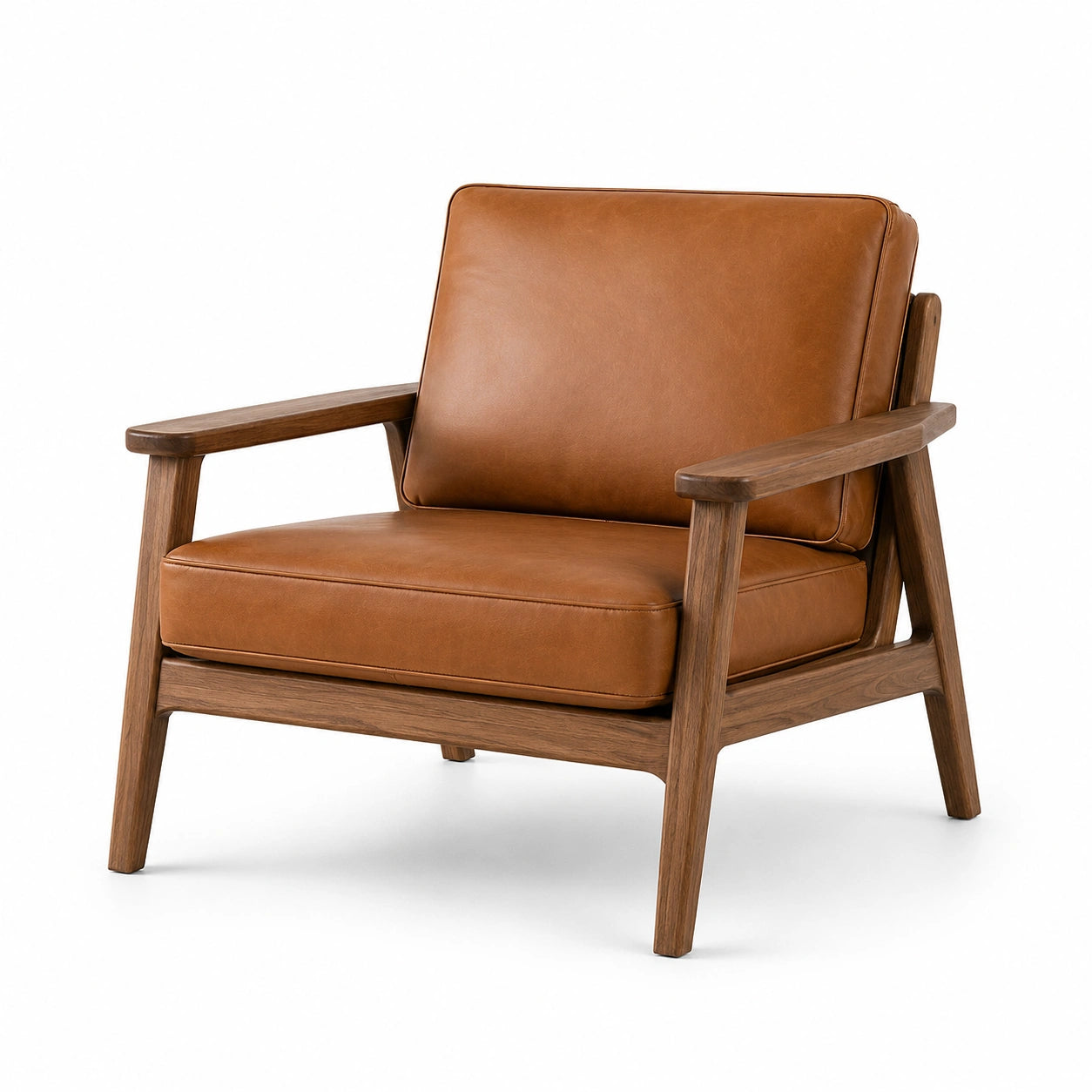 Fauteuil rétro en bois avec revêtement aspect cuir camel et brun, 76 × 82 × 80 cm