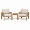 Ensemble 3 pièces en bois naturel et beige avec 2 fauteuils de 73 x 76 x 81 cm et table de 45 x 45 x 45 cm