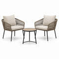 Ensemble de jardin 3 pièces taupe, beige, noir et marron clair – 2 fauteuils 68 × 72 × 78 cm et table ronde Ø 55 × 45 cm