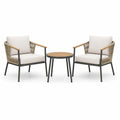 Ensemble de jardin 3 pièces beige, écru, noir et marron clair – 2 fauteuils 67 × 70 × 78 cm et table ronde Ø 50 × 48 cm